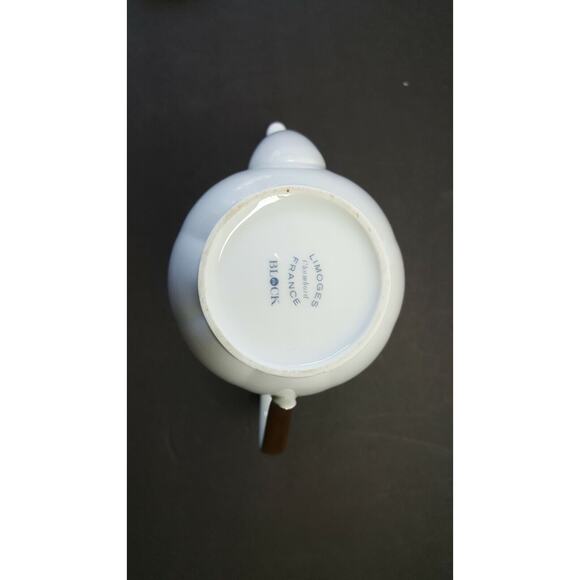 Block China Coffee Pot w/ Lid Chambord Limoges 7-1/2"h Gray/Black on White - Picture 7 of 7